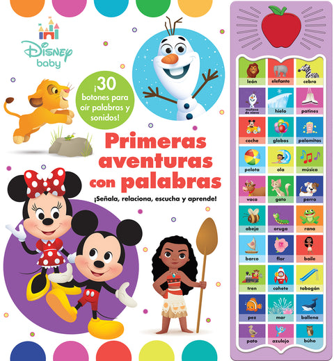  PRIMERAS AVENTURAS CON PALABRAS. DISNEY BABY. 30 BOTONES CON VOZ Y SONIDOS 