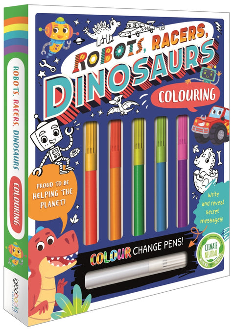  Robots, Racers, Dinosaurs Colouring 