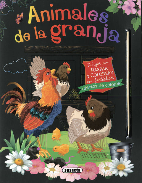  Animales de la granja. Dibujos para raspar y colorear 