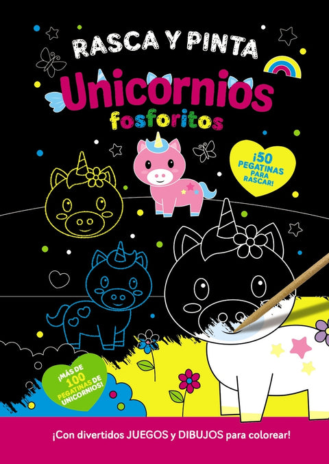  Rasca y pinta unicornios fosforitos 