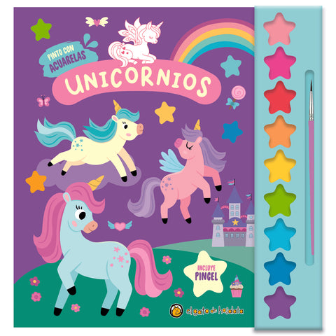  Unicornios ('Pinto con acuarelas') 9 acuarelas+1 pincel 