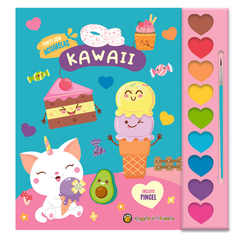  Kawaii ('Pinto con acuarelas') 9 acuarelas+1 pincel 