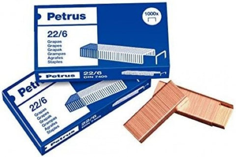  C/25 CAJAS DE 1000 GRAPAS PETRUS 22/6 COBREADAS 