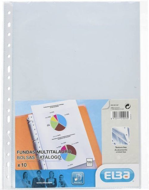  Paq/10 fundas portadocumentos multitaladro polipropileno 70 micras cristal 