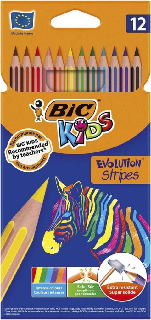  ESTUCHE 12 LAPICES COLORES BIC KIDS EVOLUTION STRIPES 