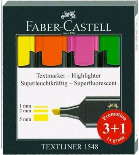  Estuche 3+1 marcadores fluorescentes textliner 48 colores surtidos faber-castell 