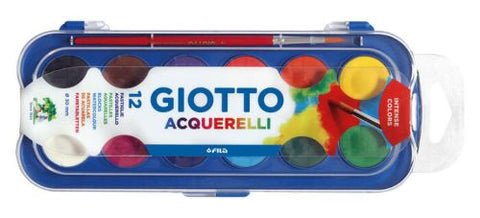  Estuche plastico 12 acuarelas + pincel giotto colores surtidos 