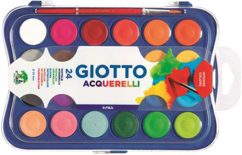  Estuche plastico 24 acuarelas + pincel giotto colores surtidos 