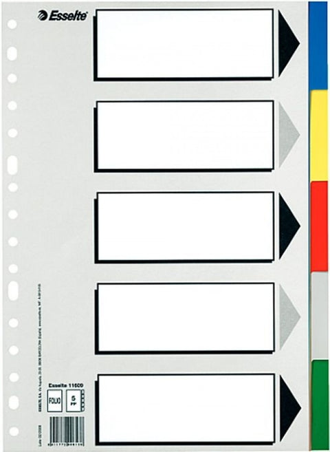  Bolsa separadores a4 multitalador con 5 pestañas de colores pvc esselte 