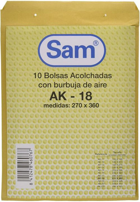  Paq/10 bolsa kraft acolchadas ak-18 270x360mm autoadhesivo sam 