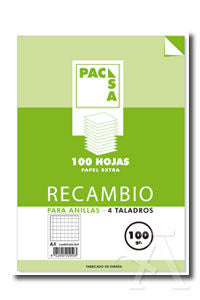  RECAMBIO A4 100H 4 TALADROS 100G CUAD.4X4 C/M PACSA 