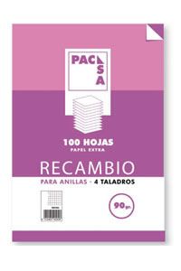  RECAMBIO A4 100H 4 TALADROS 90G CUAD.4X4 C/M PACSA 
