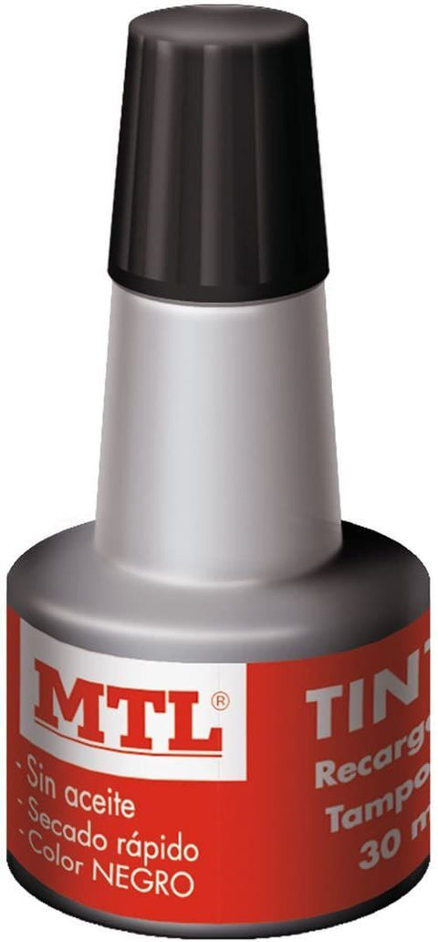  BOTELLA DE TINTA 30ML NEGRO RECARGA/ENTINTADO DE TAMPON MTL 