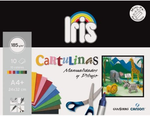 MINIPACK 10 CARTULINAS IRIS A4+ 185 G. COLORES SURTIDOS 