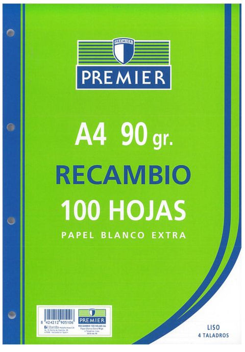  Recambio A4 100h 4 taladros 90g liso PREMIER 