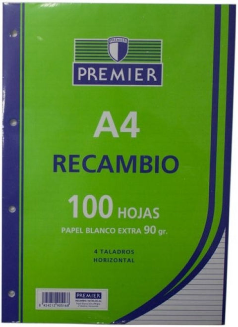  Recambio A4 100h 4 taladros 90g cuad.5x5 c/m PREMIER 