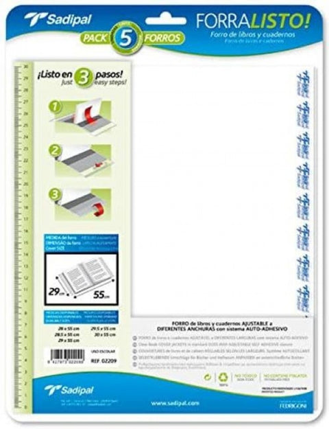  Paq/5 forro libros ajustable 28x55cm forralisto polipropileno 80 micras 