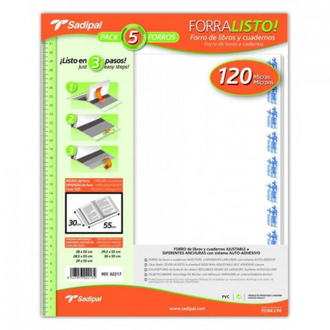  Paq/5 forro libros ajustable 29x55cm forralisto pvc 120 micras 