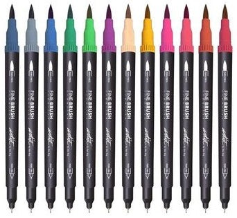  Estuche 12 rotuladores fine brush doble punta colores surtidos 